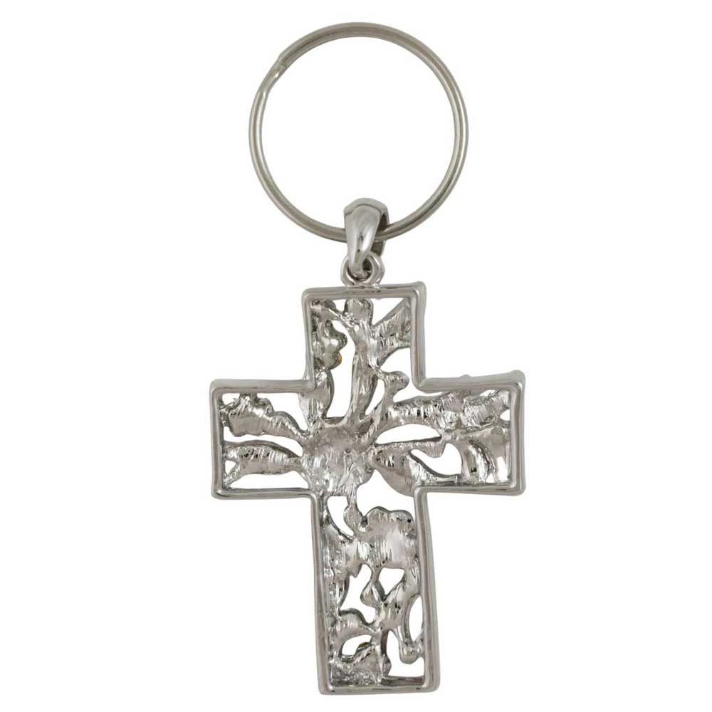 Silver cross keychain on a white background - Lilylin Designs