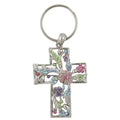 Decorative cross keychain with colorful stones on a white background - Lilylin Designs
