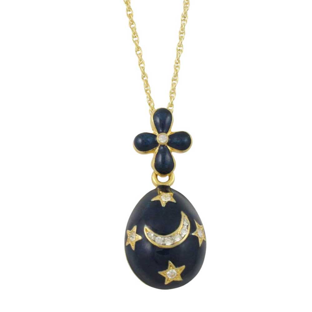 Blue Celestial 3D Egg Pendant on gold-tone Chain - Lilylin Designs