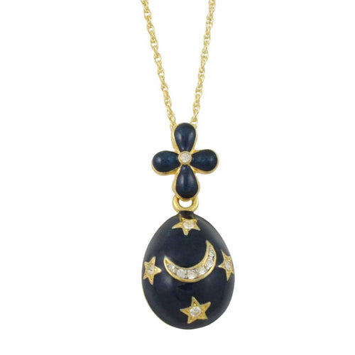 Blue Celestial 3D Egg Pendant on gold-tone Chain - Lilylin Designs
