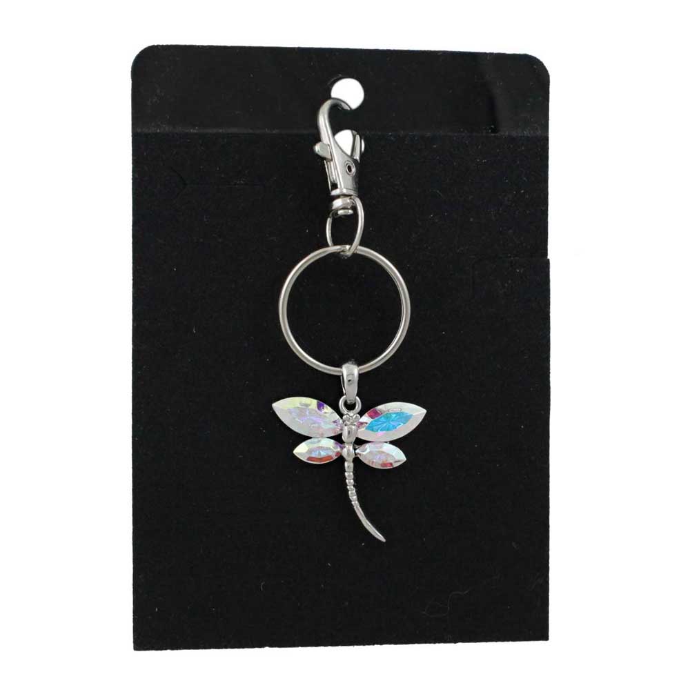Iridescent Dragonfly keychain on a black card - Lilylin Designs