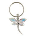 Silver dragonfly keychain with iridescent wings on a white background - Lilylin Designs