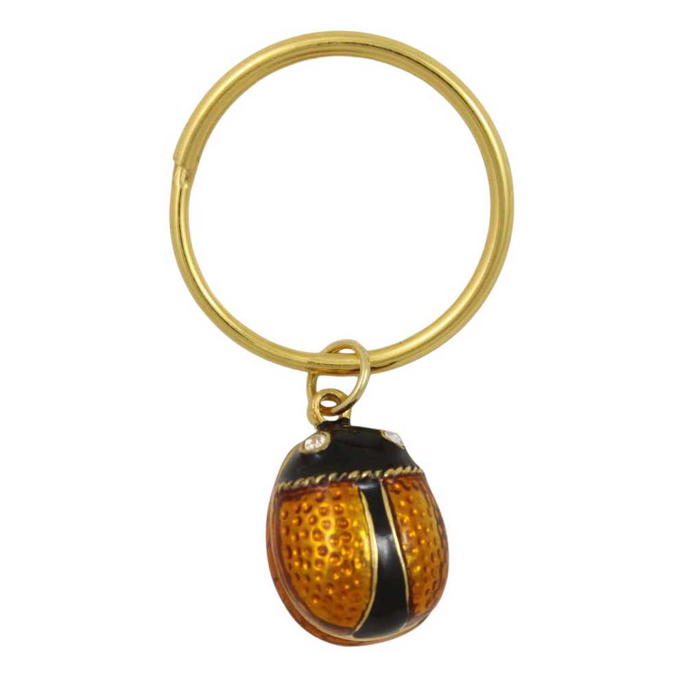 Gold keychain with a brown and black ladybug charm on a white background - Lilylin Designs
