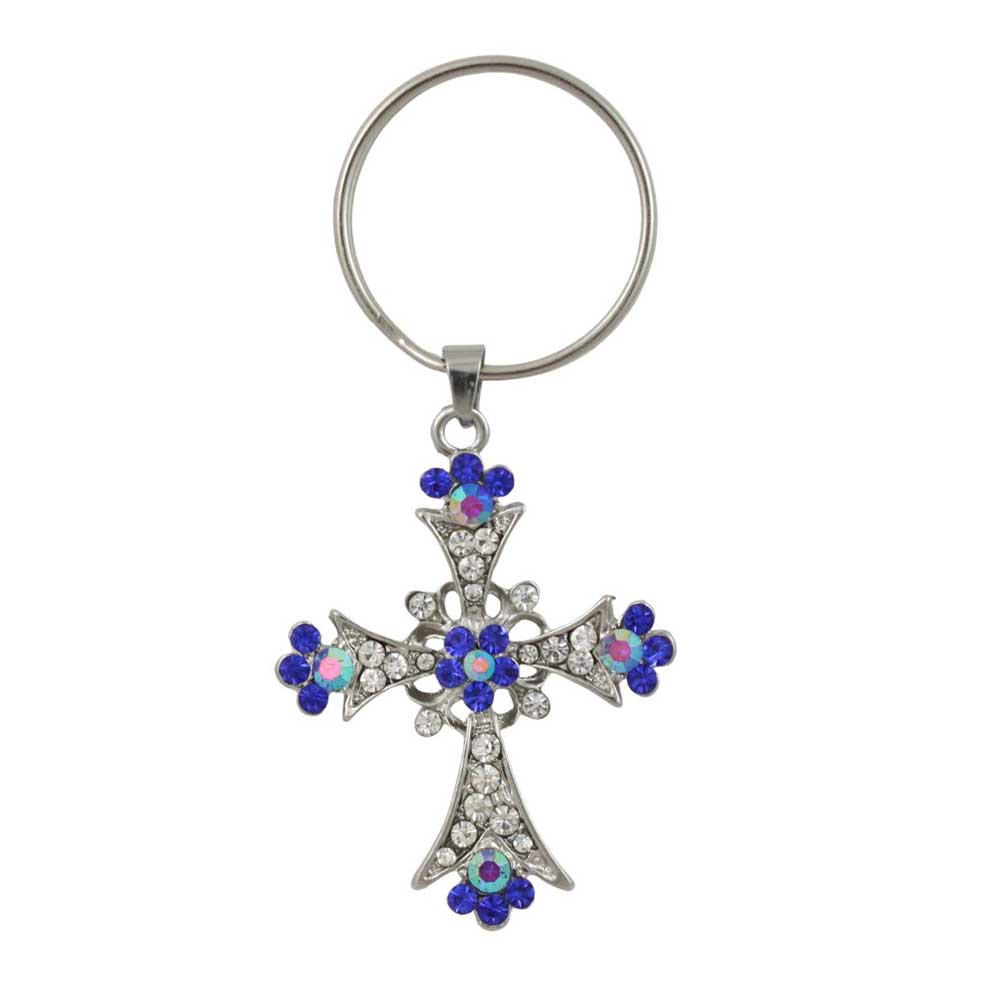 Keychain with blue cross design and floral elements on a white background - Lilylin Designs