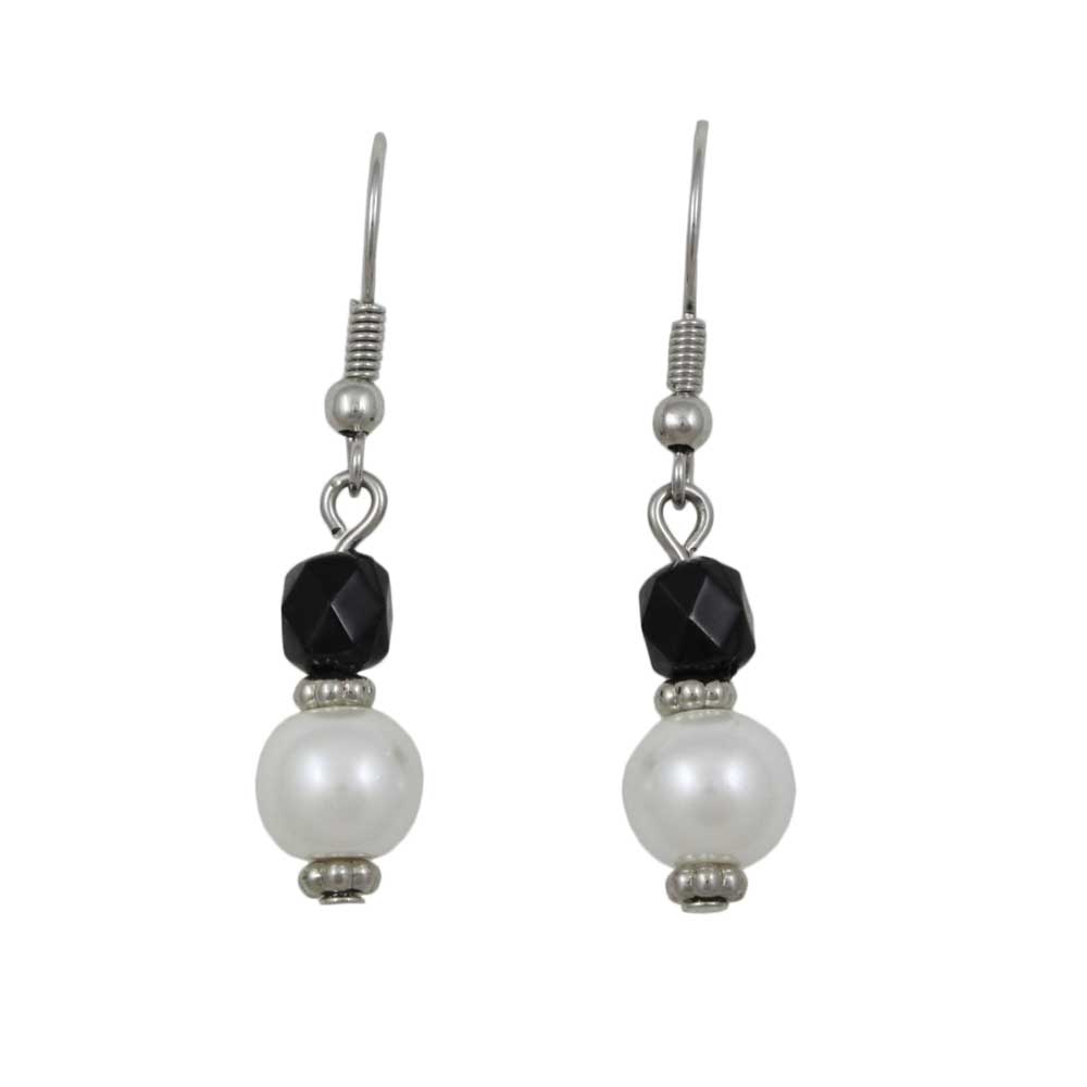 White Pearl with Black Bead Dangling Pierced Earring - PT723E - Lilylin Designs