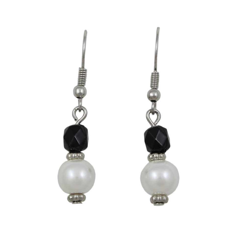 Lilylin Designs White Pearl with Black Bead Dangling Pierced Earring