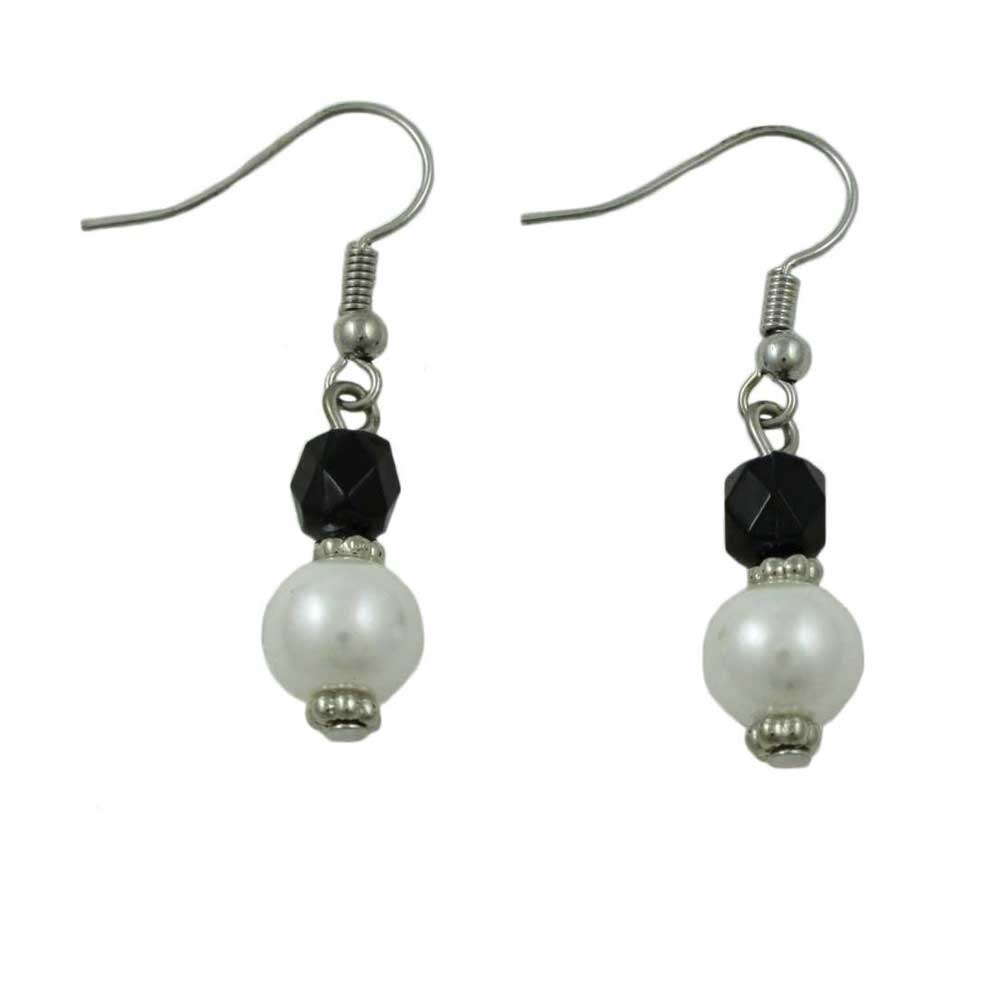 White Pearl with Black Bead Dangling Pierced Earring - PT723E - Lilylin Designs