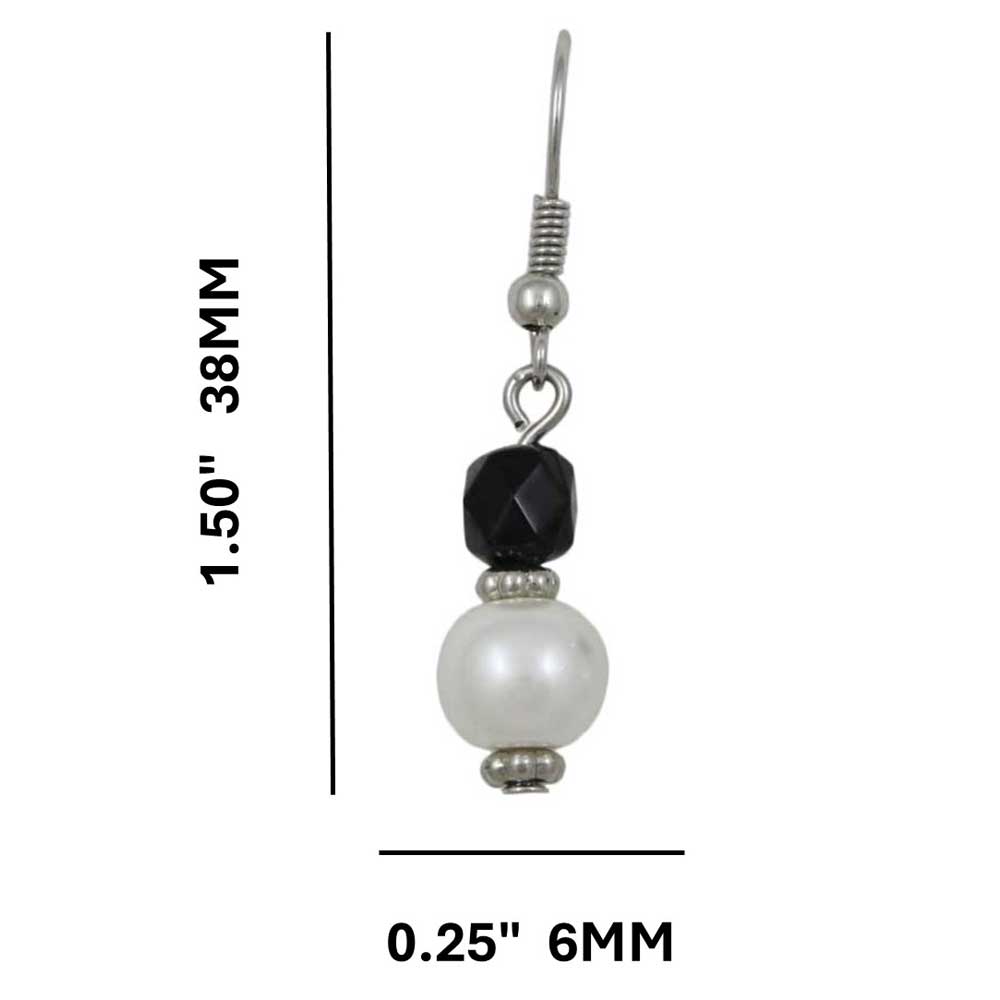 White Pearl with Black Bead Dangling Pierced Earring - PT723E - Lilylin Designs