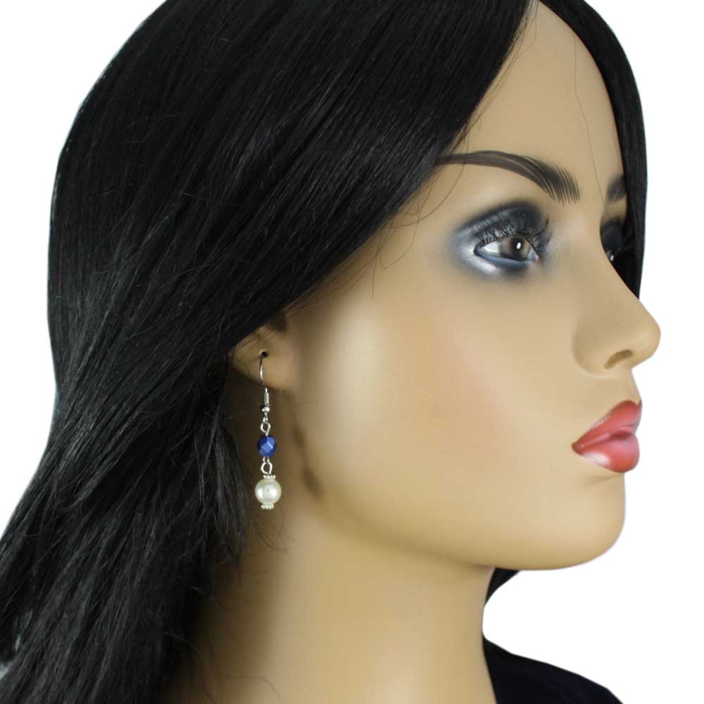 Blue Crystal Cross Necklace and Pierced Earring Set - PT723BL - Lilylin Designs