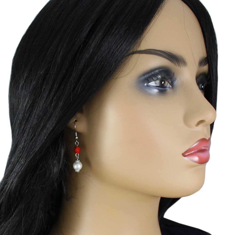 Red Crystal and Pearl Cross Necklace and Earring Set - PT723RD - Lilylin Designs
