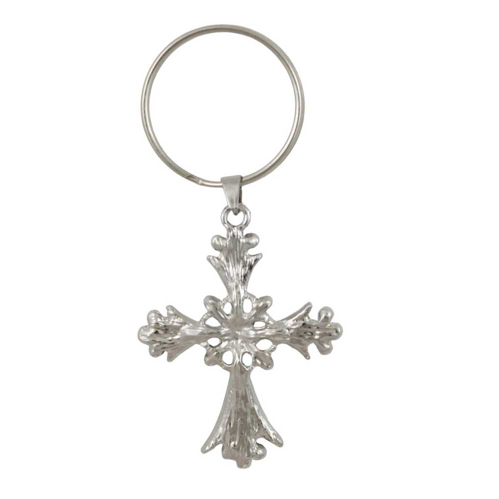 back view of Keychain with blue cross design and floral elements on a white background - Lilylin Designs
