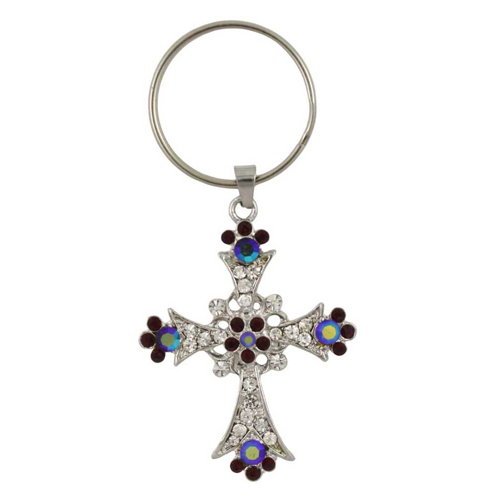 Keychain with red cross design and floral elements on a white background - Lilylin Designs