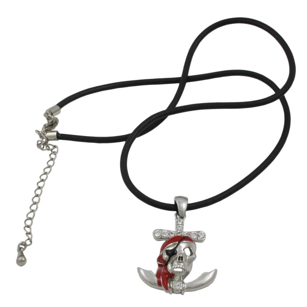 Red Pirate Skull Pendant on Black Rubber Cord - PT789 - Lilylin Designs