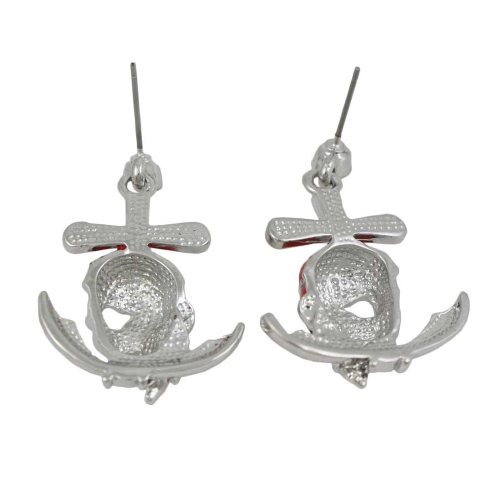 Red Enamel and Crystal Pirate Skull Pierced Earring - PT789E - Lilylin Designs