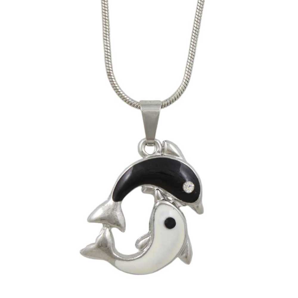 Lilylin Designs Black and White Yin Yang Dolphins Pendant on Chain