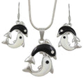 Yin Yang Dolphin Necklace and Earring Jewelry Gift Set - PT801BS - Lilylin Designs
