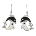 Black and White Enamel Yin Yang Dolphins Pierced Earring - PT801E - Lilylin Designs