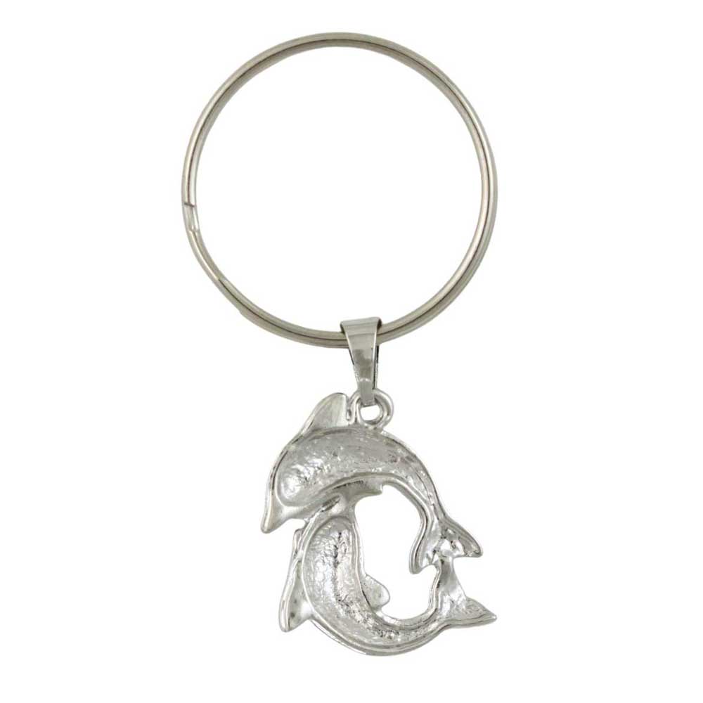 Silver dolphin keychain on a white background - Lilylin Designs