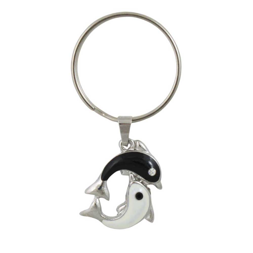 Keychain with black and white dolphins on a white background - Lilylin Designs