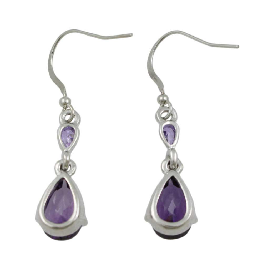 Purple Cubic Zirconia Teardrop Dangling Pierced Earring - PT906E - Lilylin Designs