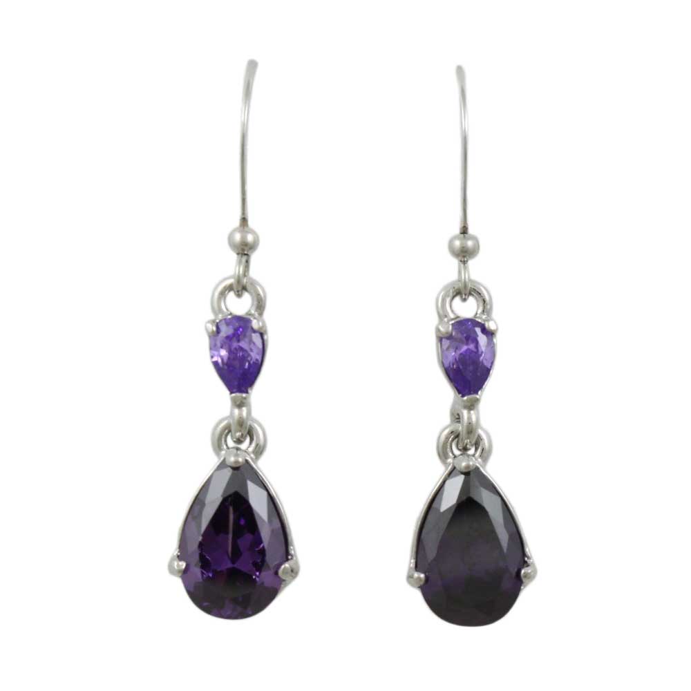 Purple Cubic Zirconia Teardrop Dangling Pierced Earring - PT906E - Lilylin Designs