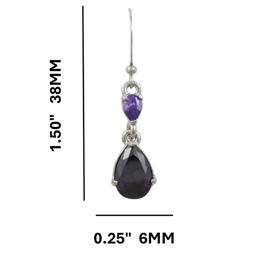 Purple Cubic Zirconia Teardrop Dangling Pierced Earring - PT906E - Lilylin Designs