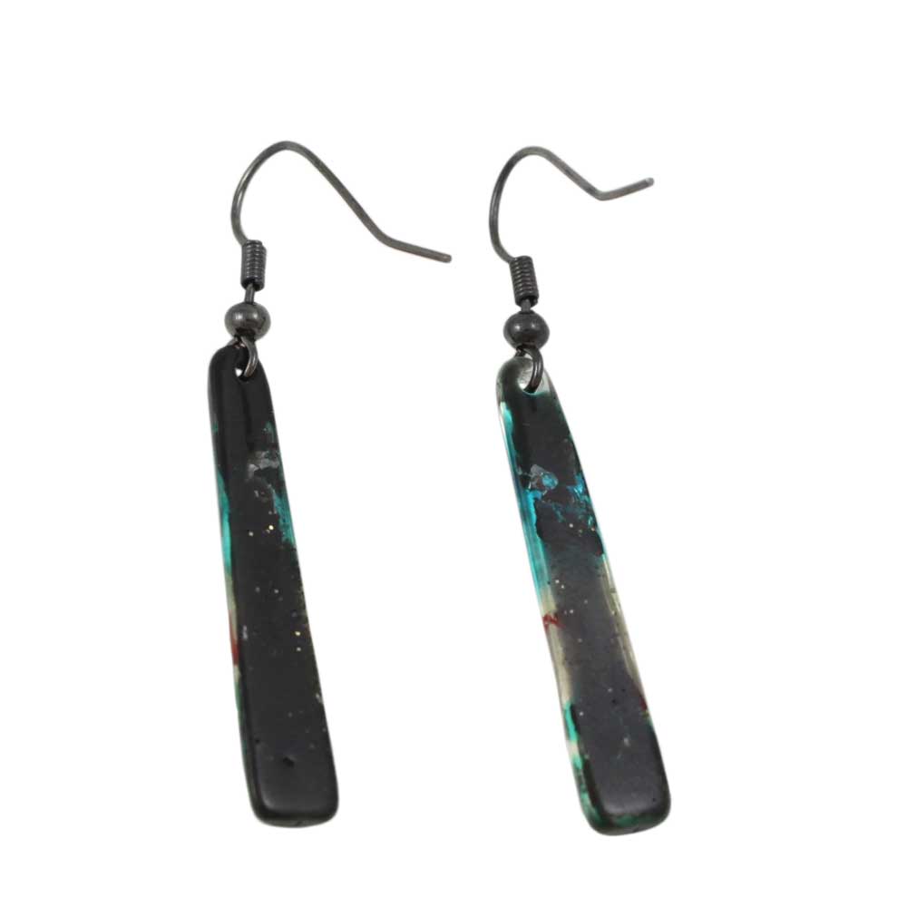 Black Glittering Multi Color Bar Dangling Pierced Earring - PT907E - Lilylin Designs