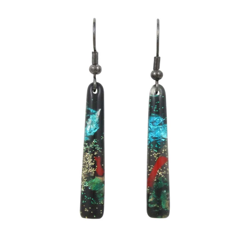 Black Glittering Multi Color Bar Dangling Pierced Earring - PT907E - Lilylin Designs