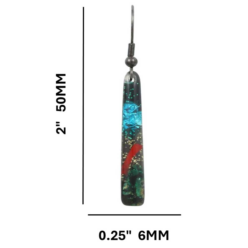 Black Glittering Multi Color Bar Dangling Pierced Earring - PT907E - Lilylin Designs
