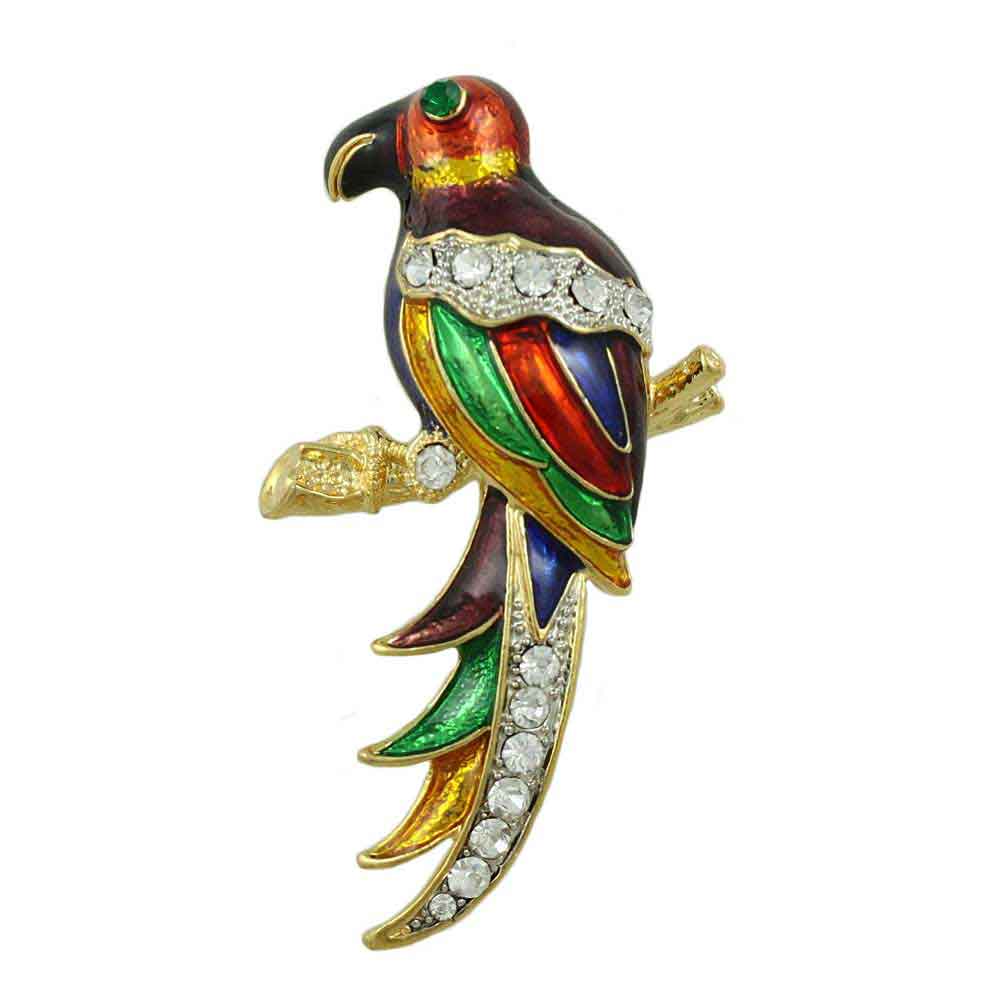 Lilylin Designs Parrot Brooch Pin with Colorful Dark Enamel and Crystals