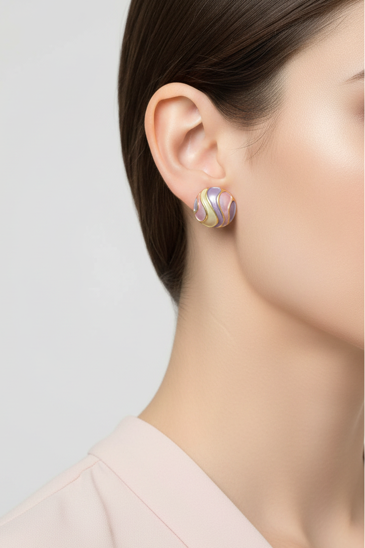 Model wearing pastel dome earring - Lilylin Designs