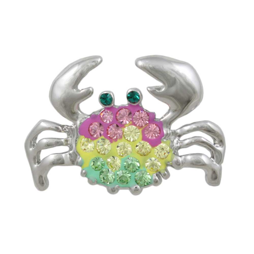Pink yellow and green crystal crab brooch pin - Lilylin Designs