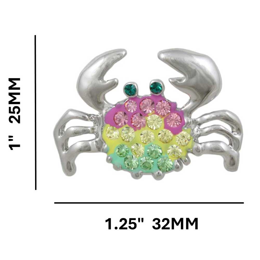 Small Pastel Enamel and Crystal Crab Brooch Pin with measurements - Lilylin Designs