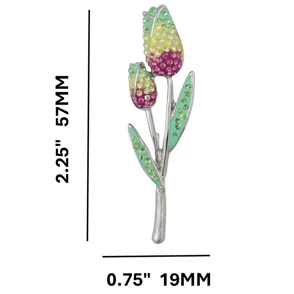 Pastel rose buds brooch pin shown with measurements - Lilylin Designs