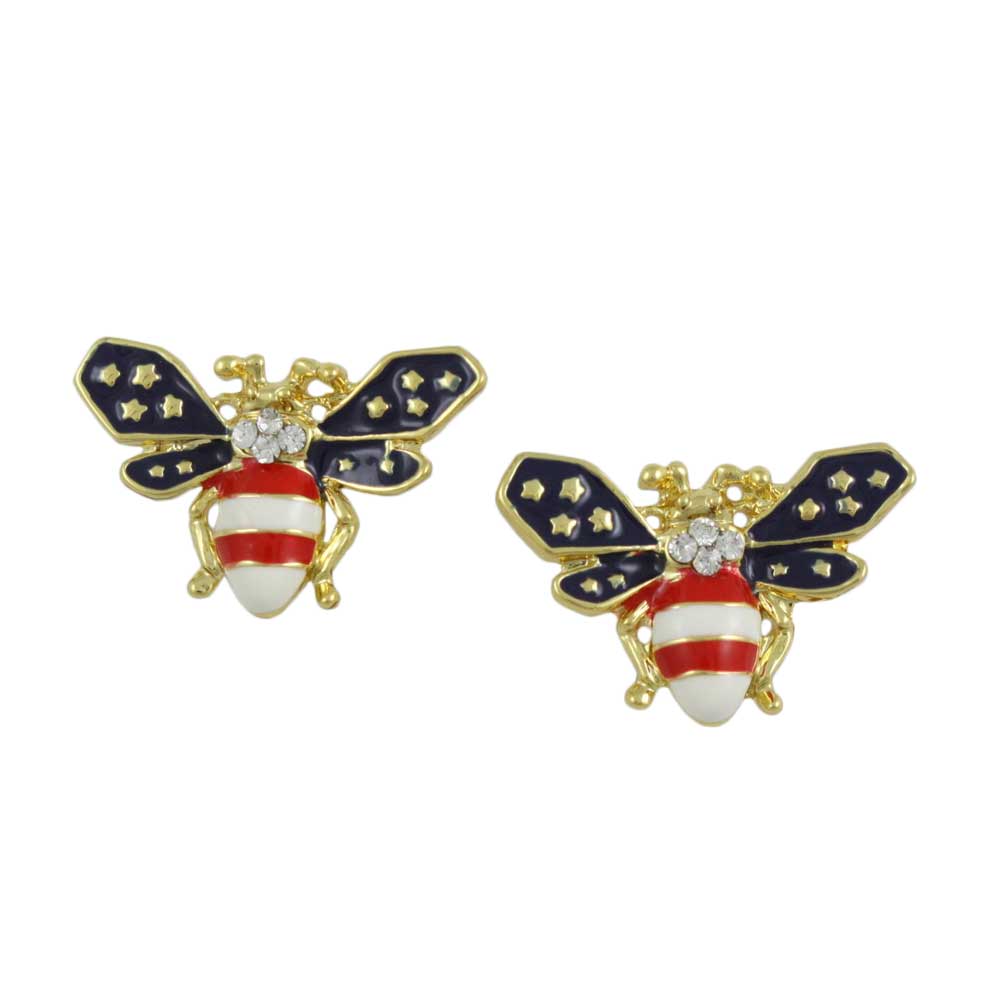 Patriotic Red White and Blue Bee Stud Pierced Earring with white background | Lilylin Designs
