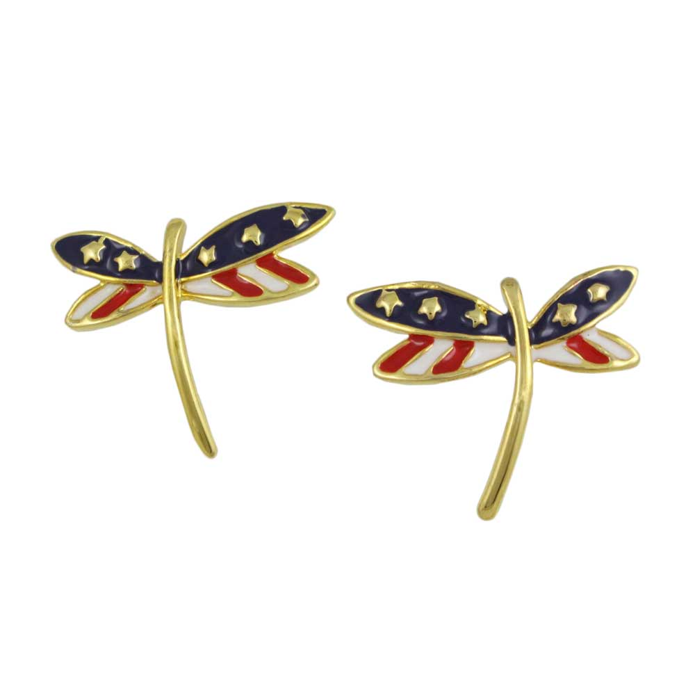 Patriotic Red White and Blue Dragonfly Pierced Earring on white background | Lilylin Designs