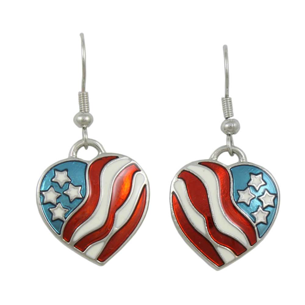 Patriotic Red White Blue Heart Dangling Pierced Earring | Lilylin Designs