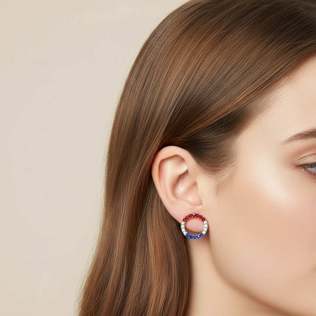 Red White Blue Crystal Infinity Circle Pierced Earring - PRF727PE