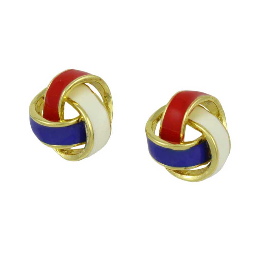 Patriotic Red White Blue Love Knot Pierced Earring on white background -Lilylin Designs
