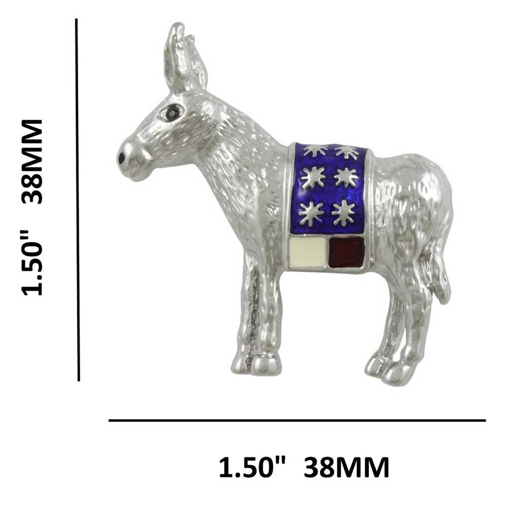 Red White Blue Patriotic Donkey Brooch Pin with measurements | Lilylin Designs