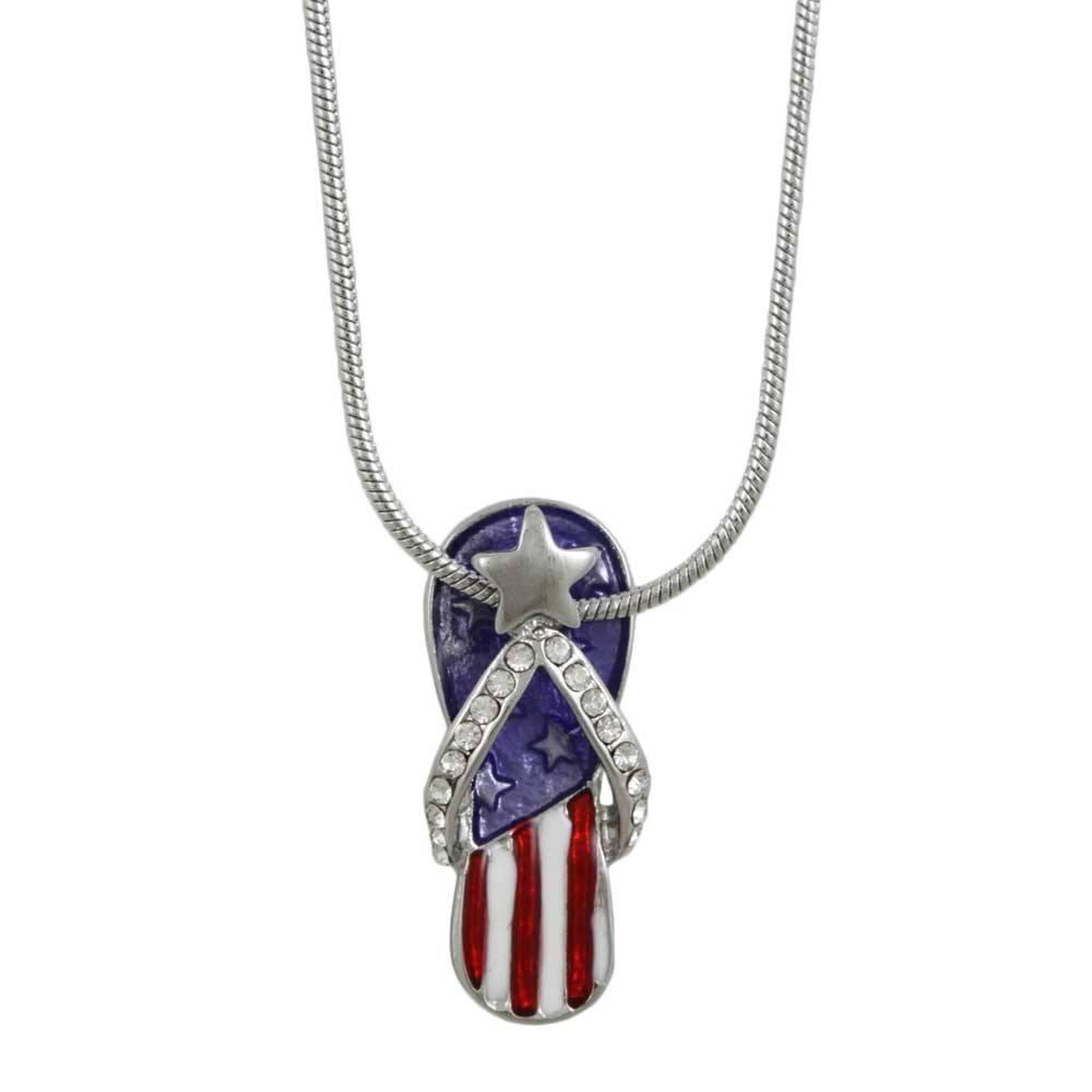 Red White Blue Patriotic Flip Flop Pendant with Chain on white background - Lilylin Designs