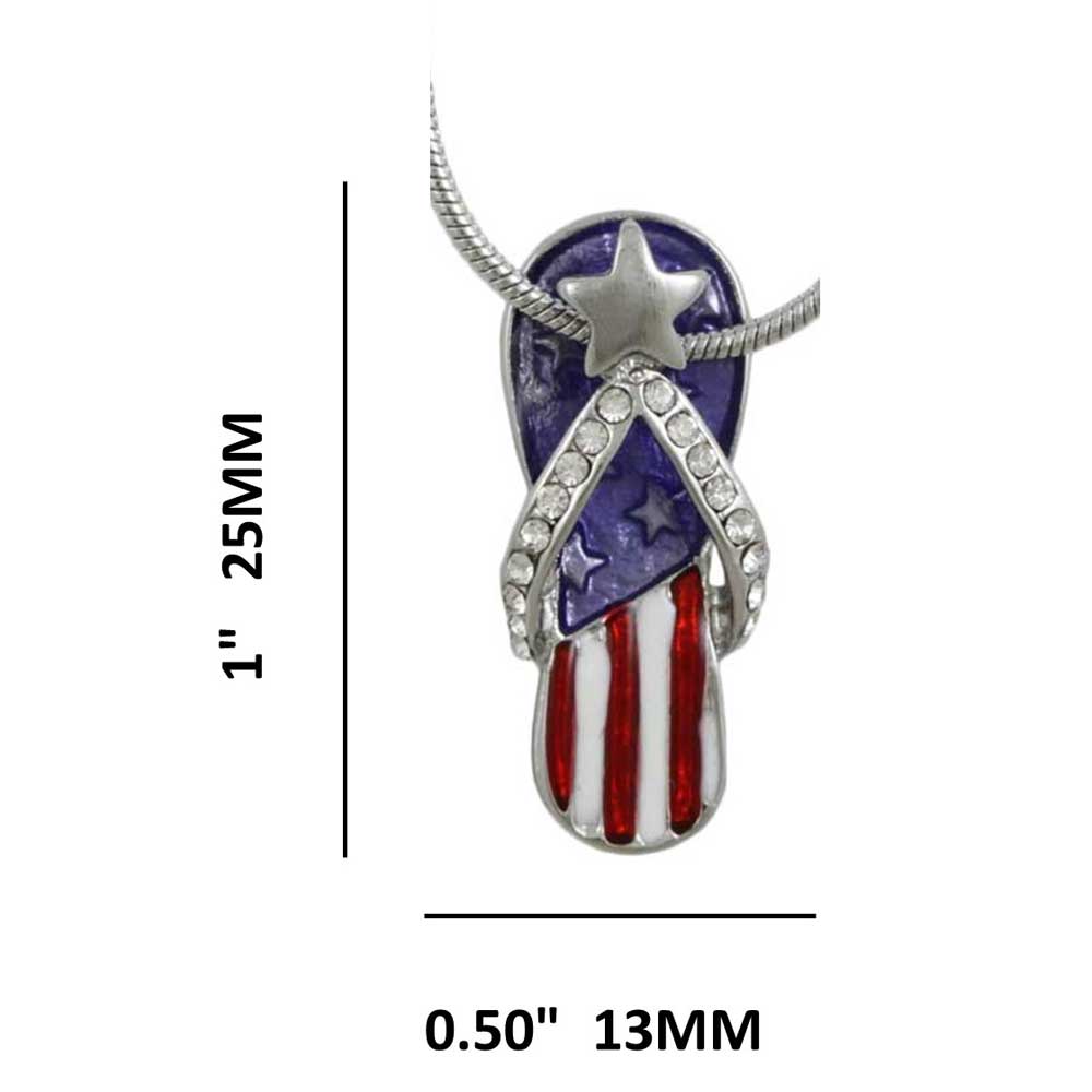 Red White Blue Patriotic Flip Flop Pendant with Chain with measurements - Lilylin Designs