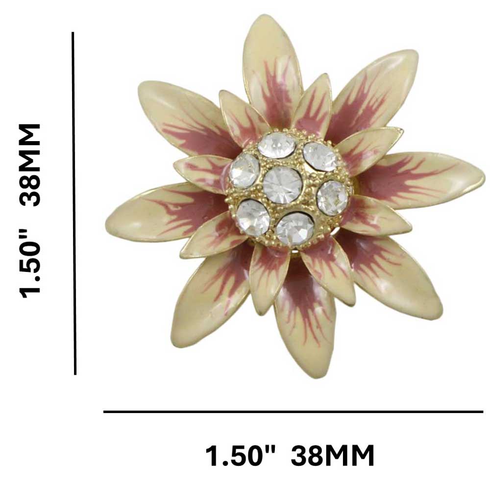 Peach Enamel with Clear Crystals Flower Brooch Pin with measurements - Lilylin Designs