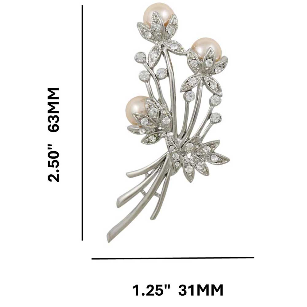 Peach Pearls and Clear Crystals Flower Buds Brooch Pin with measurements - Lilylin Designs