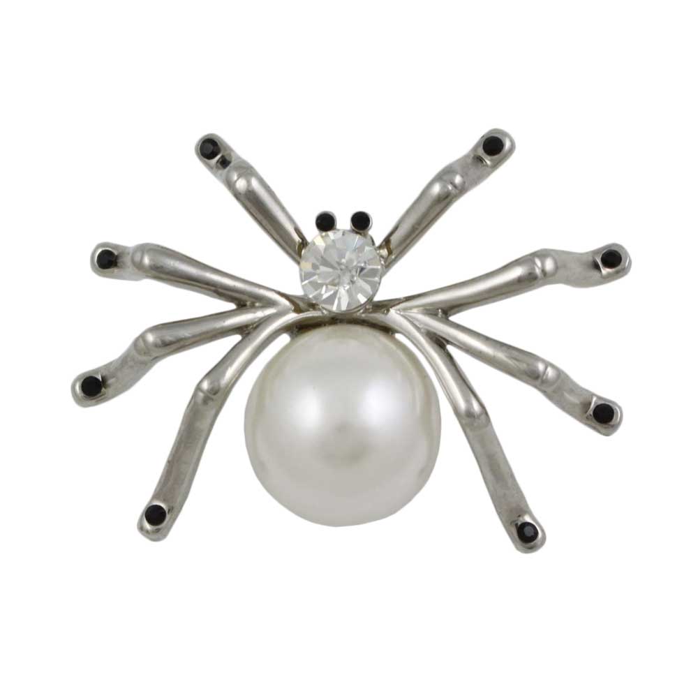 Lilylin Designs Silver-tone Spider with Large Pearl Body Brooch Pin
