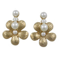 Gold Flower with 4 White Pearl Balls Pierced Earring - PE502 - Lilylin Designs