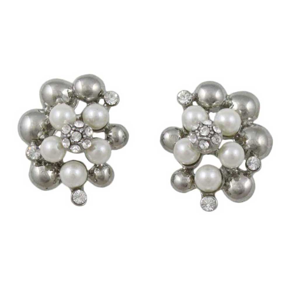 White pearls with silver balls clip on earring - Lilylin Designs