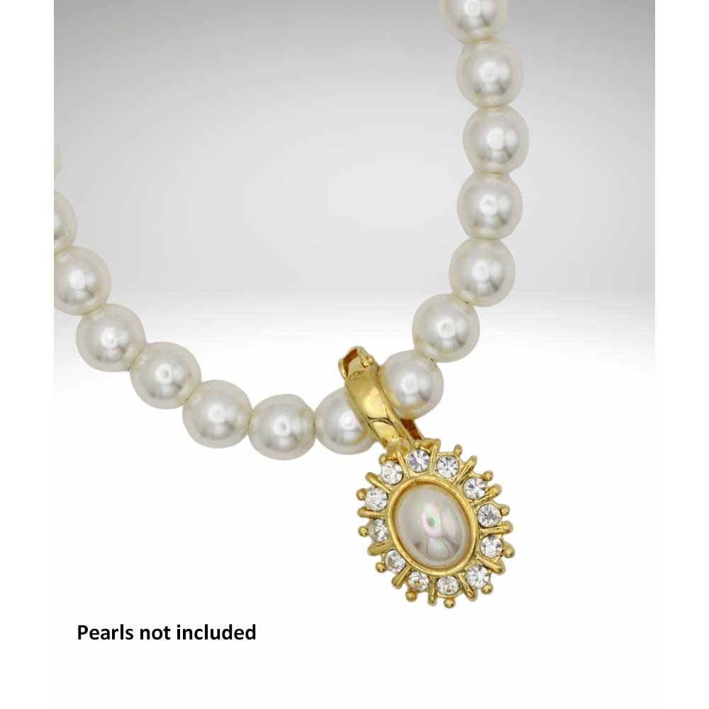 Luminous pearl and crystal enhancer on a white pearl necklace - Lilylin Designs