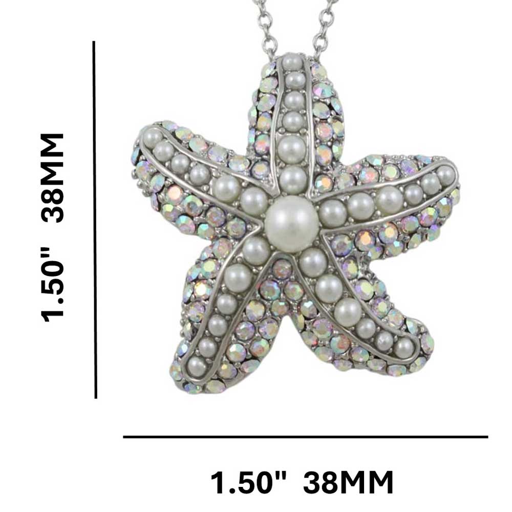 Pearls and Crystals Starfish Pendant on Silver Chain with measurements - Lilylin Designs