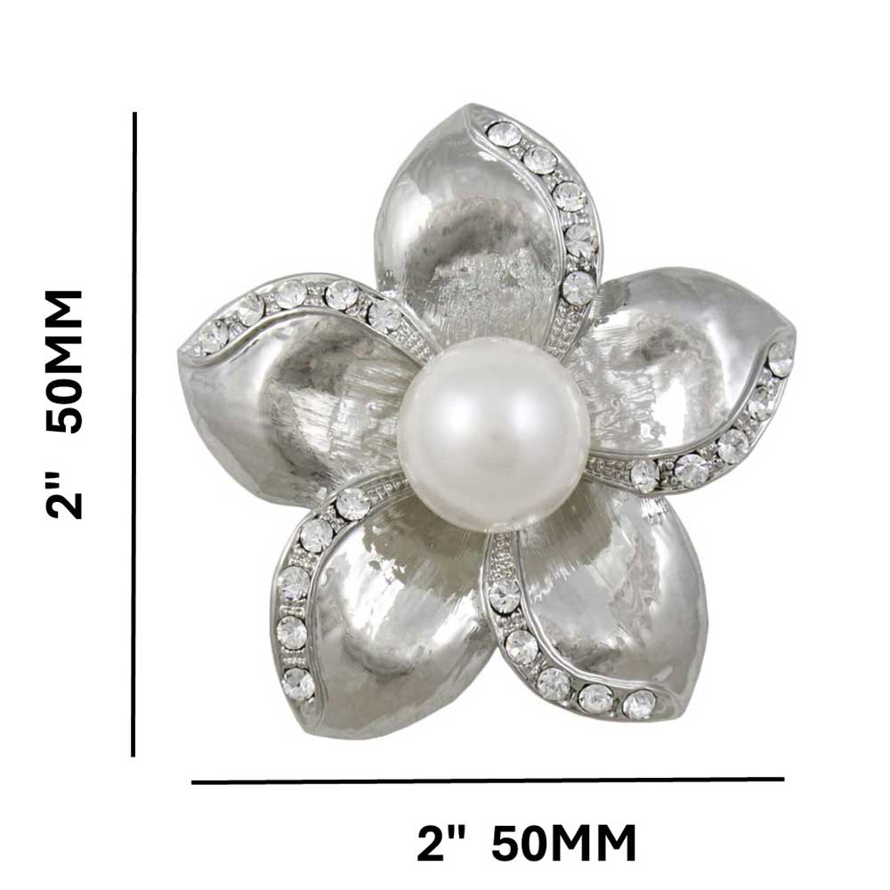 Large White Pearl Brooch Pin with Crystal Flower with measurements - Lilylin Designs